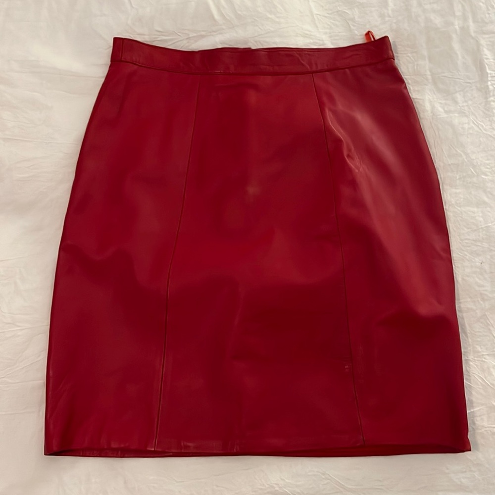 Vintage red leather mini skirt